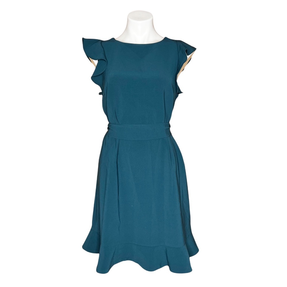 Loft Green Teal Ruffle Flounce Fit & Flare Dress